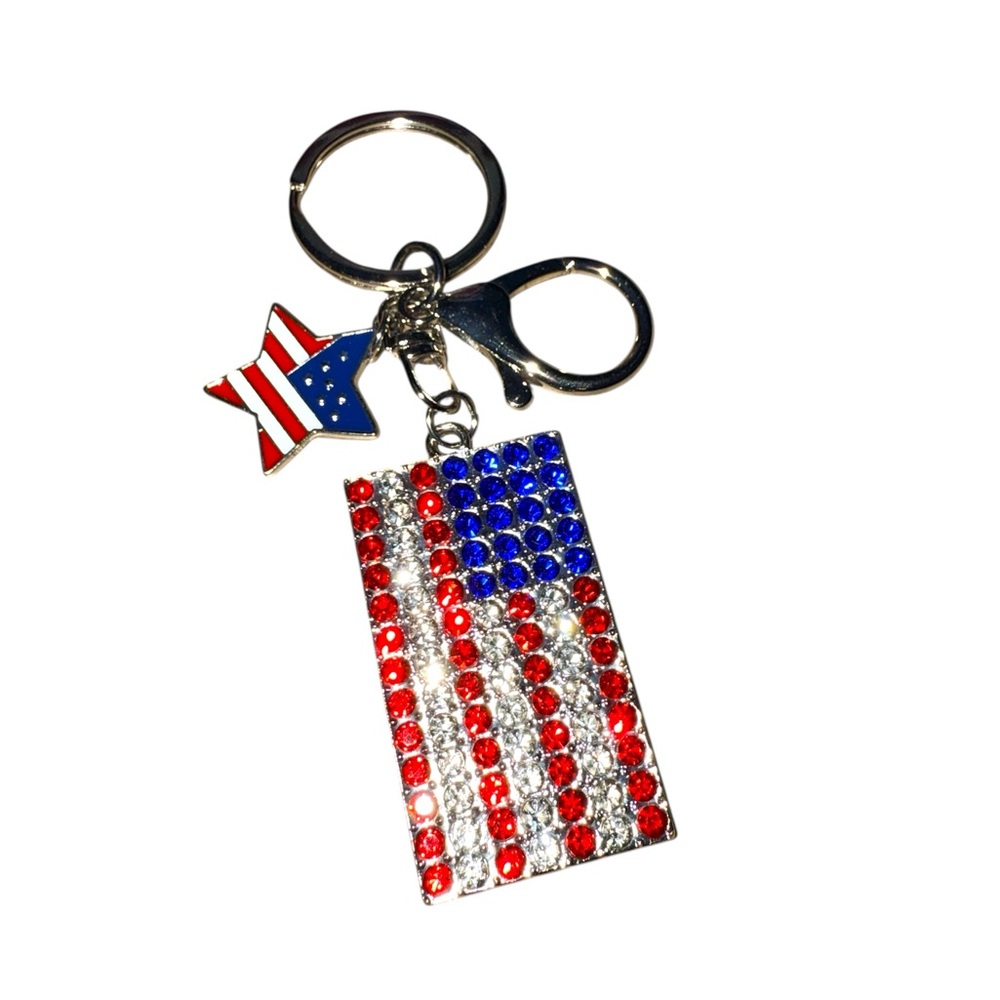 American Flag Keychain in Silver Tone